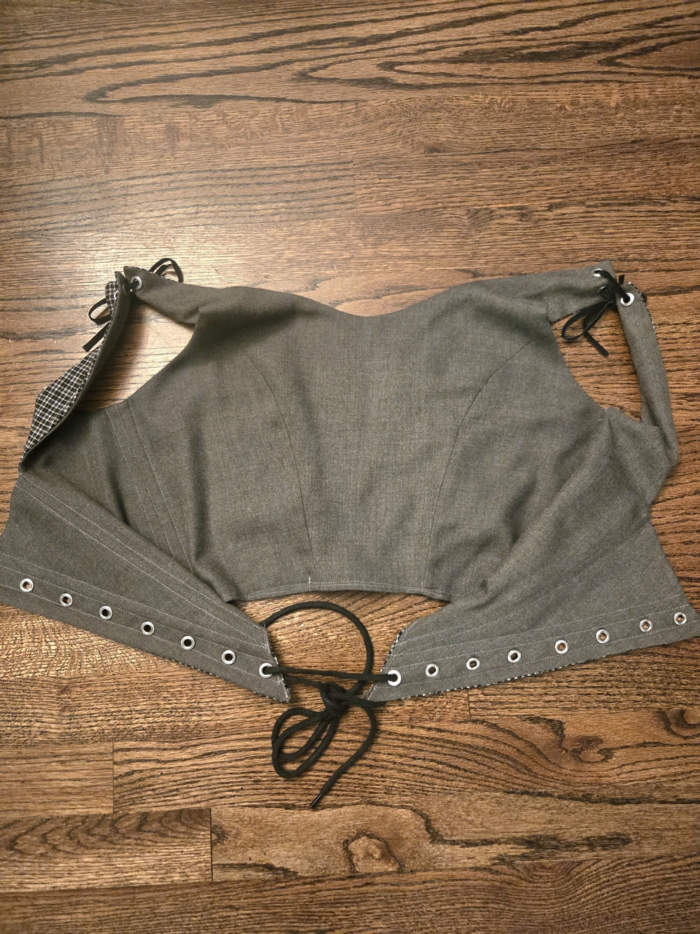 Reversible Bodice Ren Faire Grey Plaid Cottagecore Hobbit - Picture 3 of 3